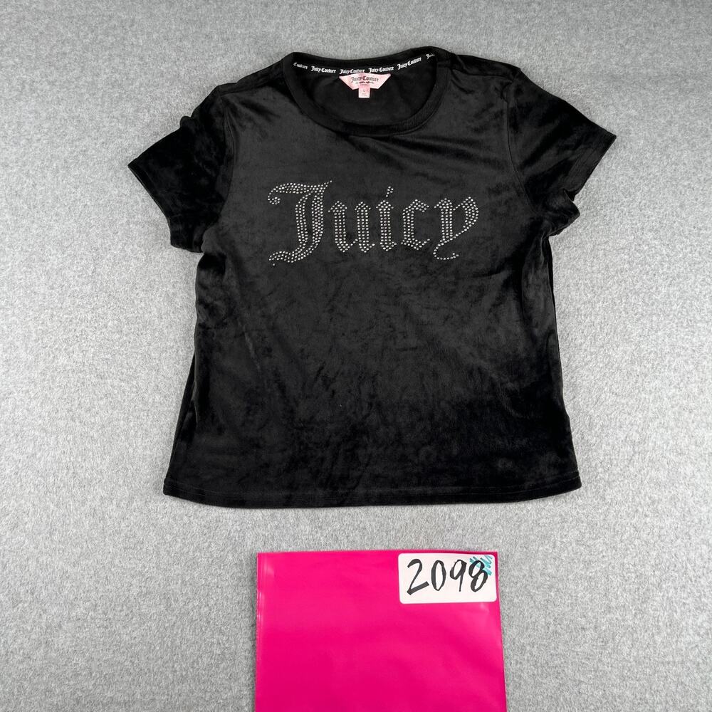 Juicy Couture Sleepwear Shirt Youth Large Black Fuzzy Logo Rhinestone